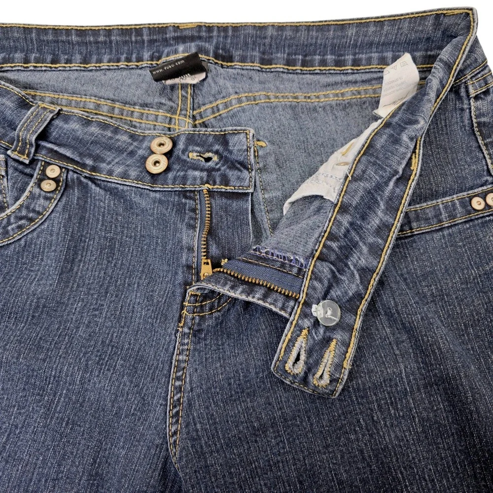 FUBU The Collection Women's Blue Denim Capris Size 13 14 Y2K Cropped Pants‎